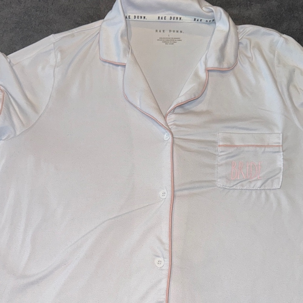 Rae Dunn-  Bride Pajama Set White Pink Trim Size Large - Picture 9 of 17